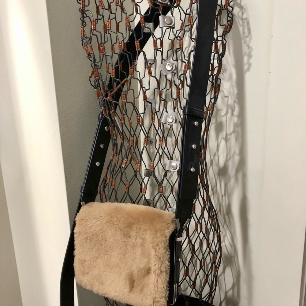 Black All Saints Leather Crossbody Bag With Faux Fur